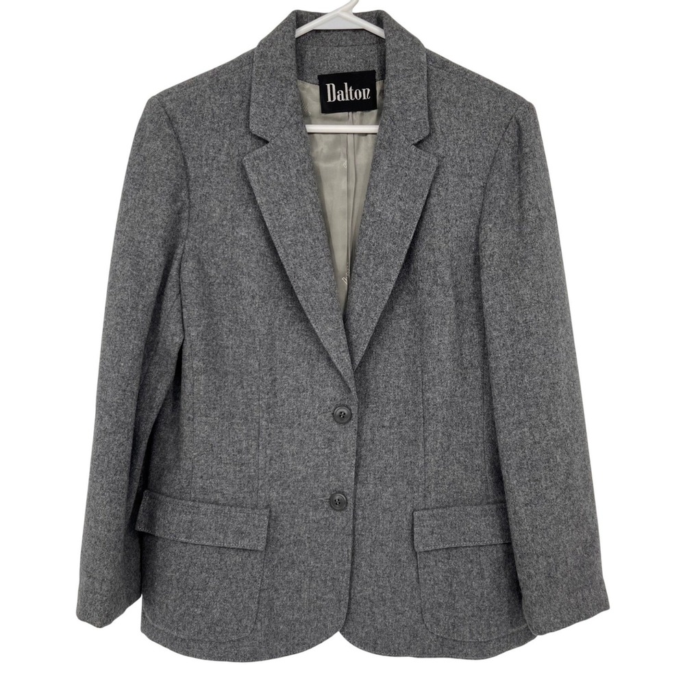 Vintage 80's 90's Dalton Womens Blazer Suit Size 14 Petite Jacket Gray Wool